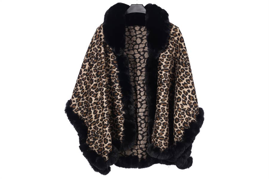 Ladies Faux Fur Animal Print Fashion Winter Cape