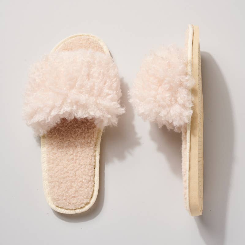 Faux Sherpa Furry Slippers-Cream