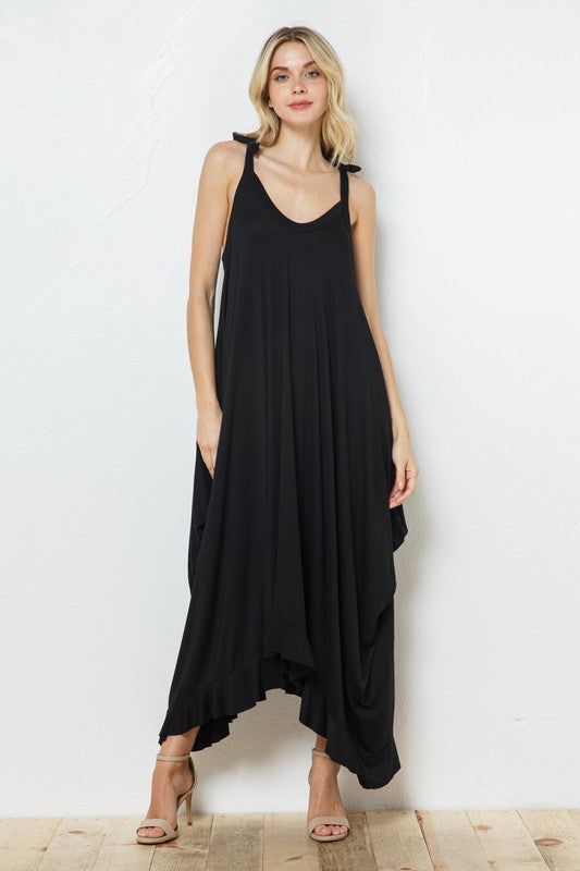 maxi dress tied at bottom The Shoulder Tie Dress-Black