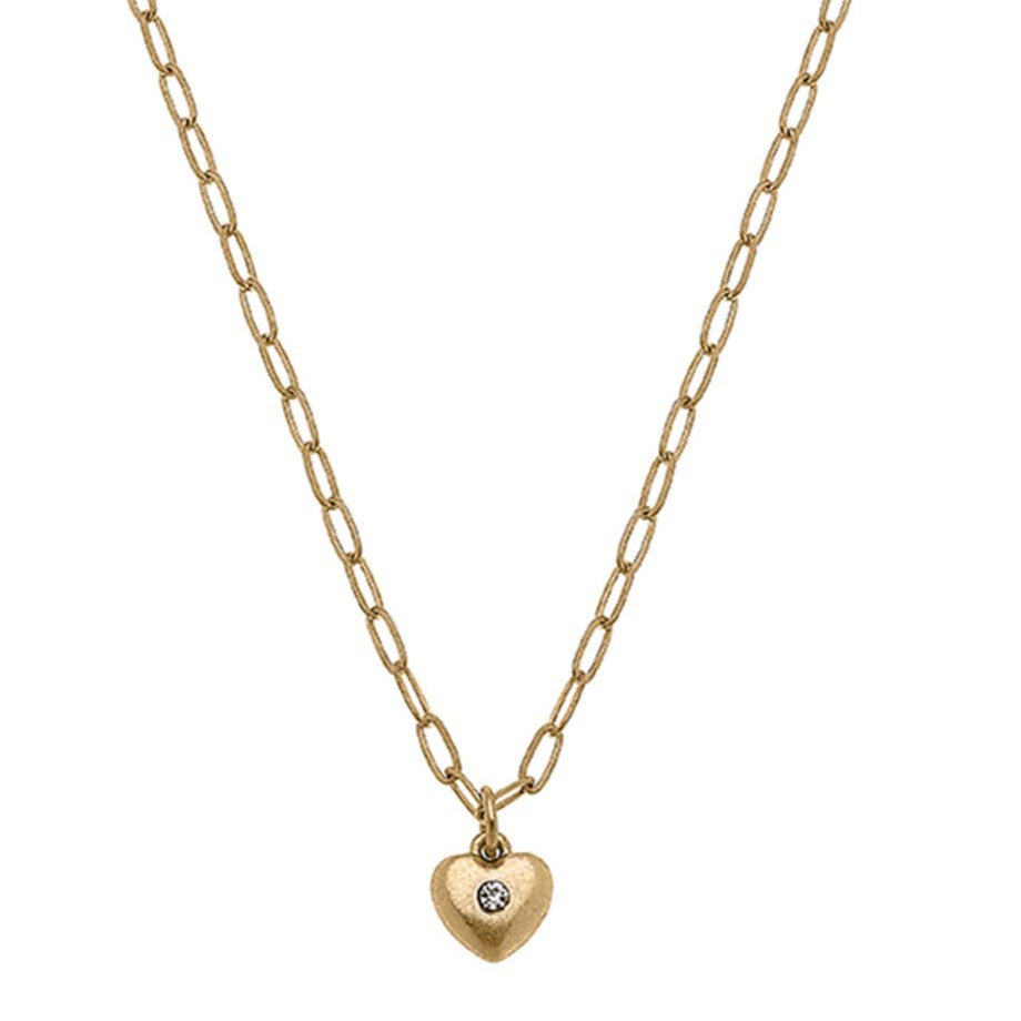 Delicate Puffed Heart Necklace in Worn Gold