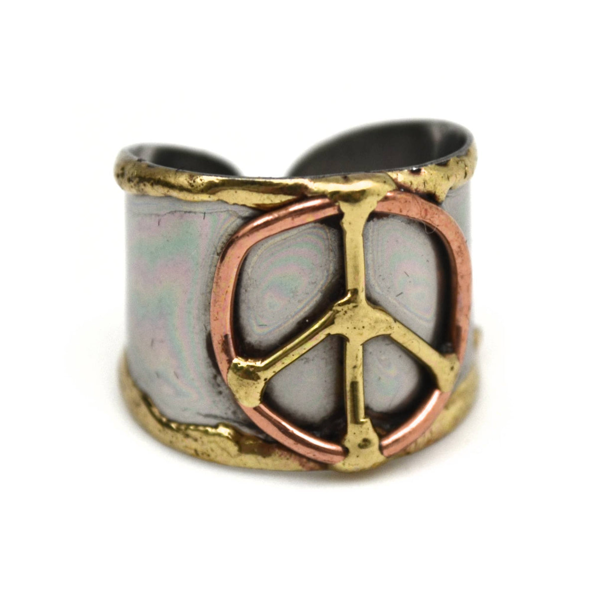 Peace Mixed Metal Cuff Ring