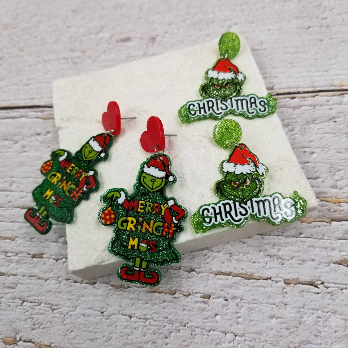 Grinch Christmas Earrings: B