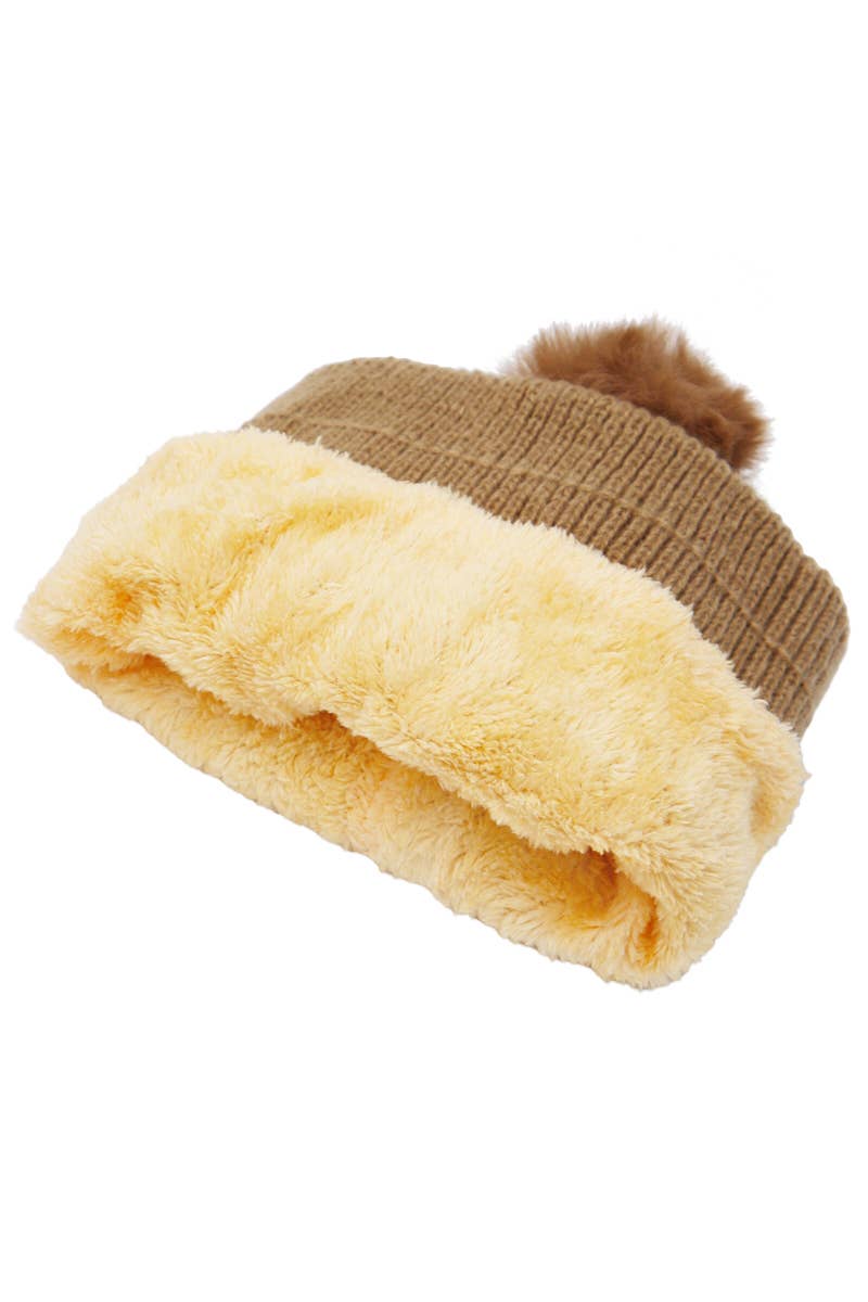 Cable Knitted Fuzzy Sherpa Fleece Lined Beanie