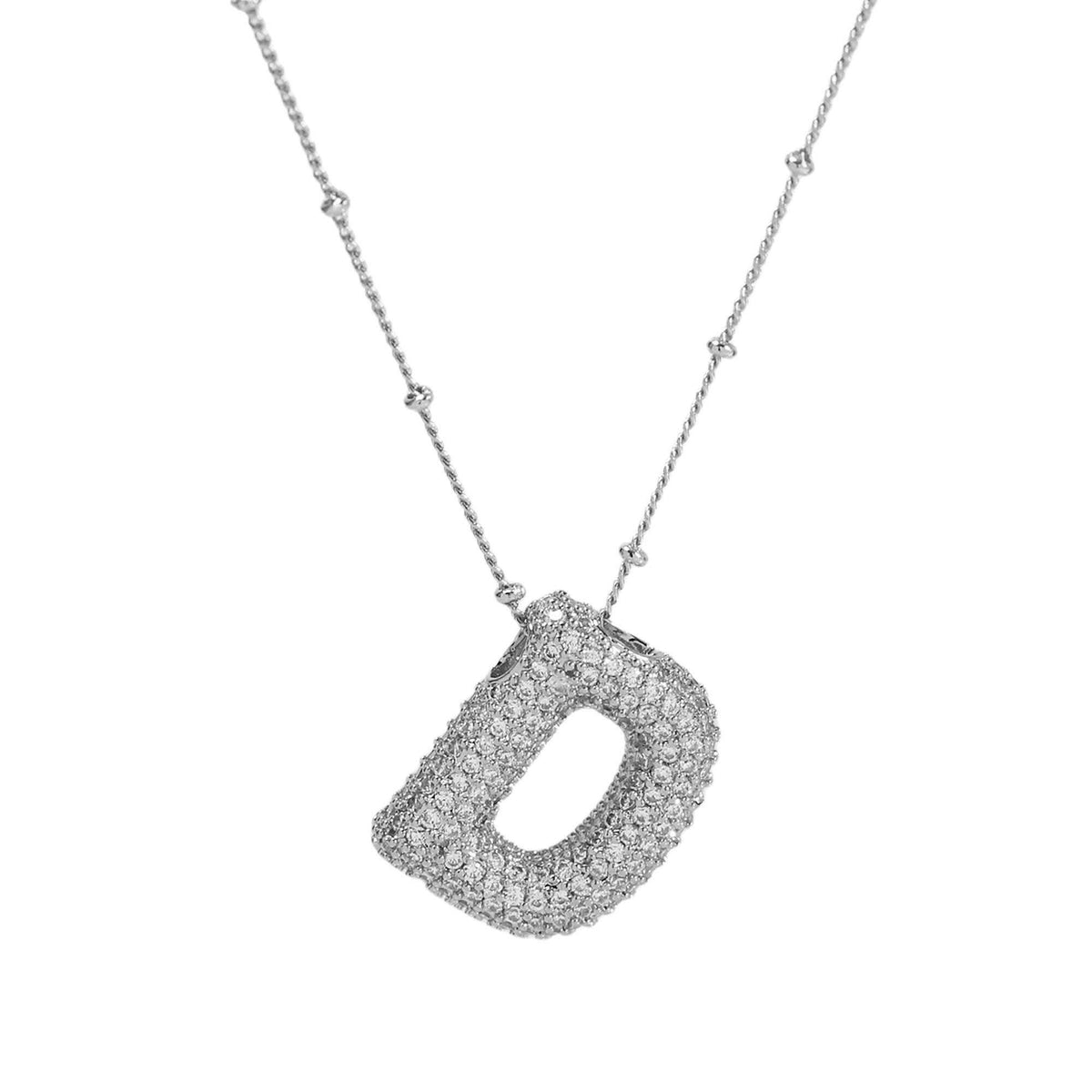 Initial CZ Balloon Bubble Sterling Silver Necklace: L