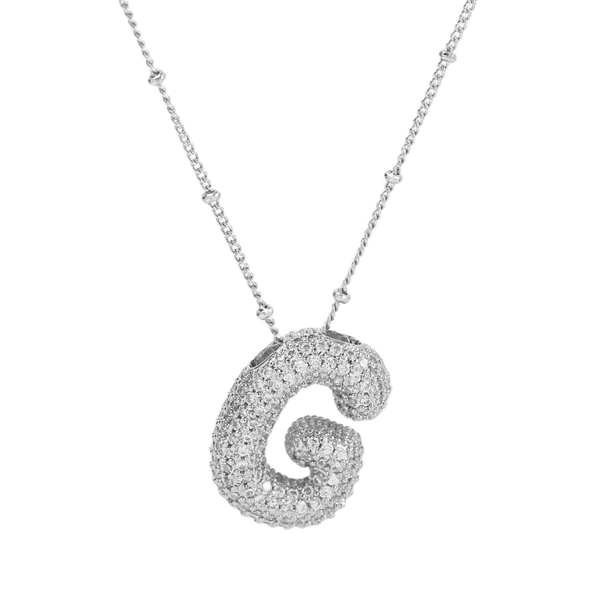 Initial CZ Balloon Bubble Sterling Silver Necklace: L