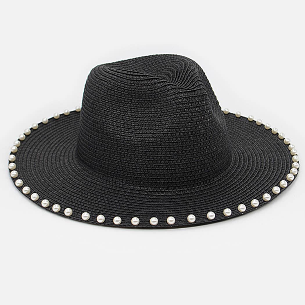 Beaded Black Straw Hat