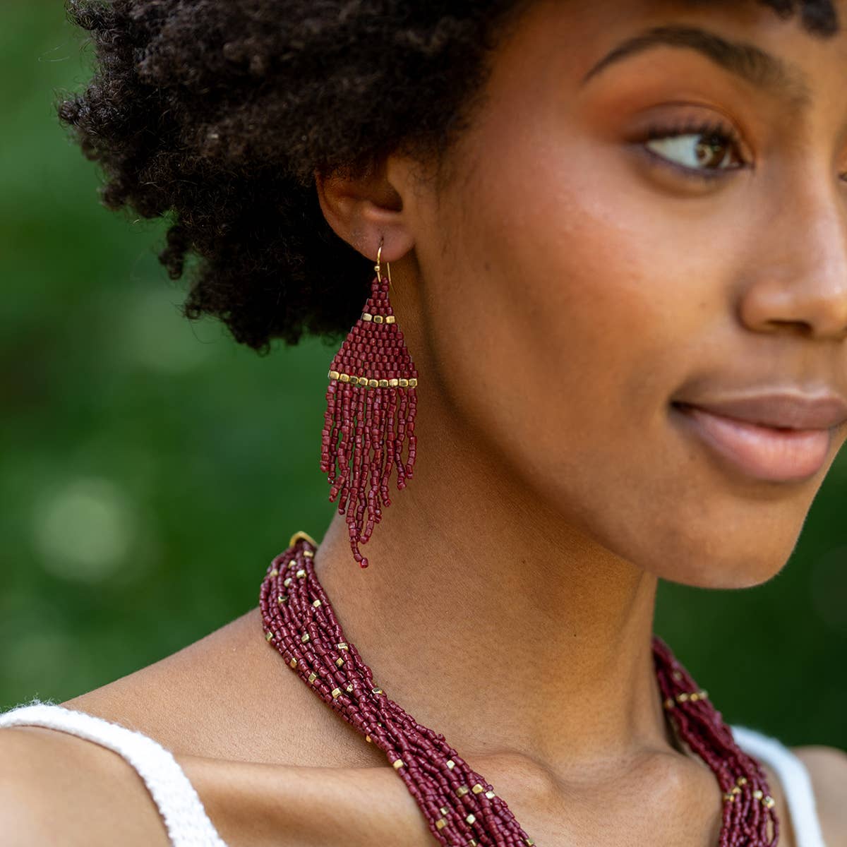 Seedbead Tapered Fringe Earrings - Shimmering Gold