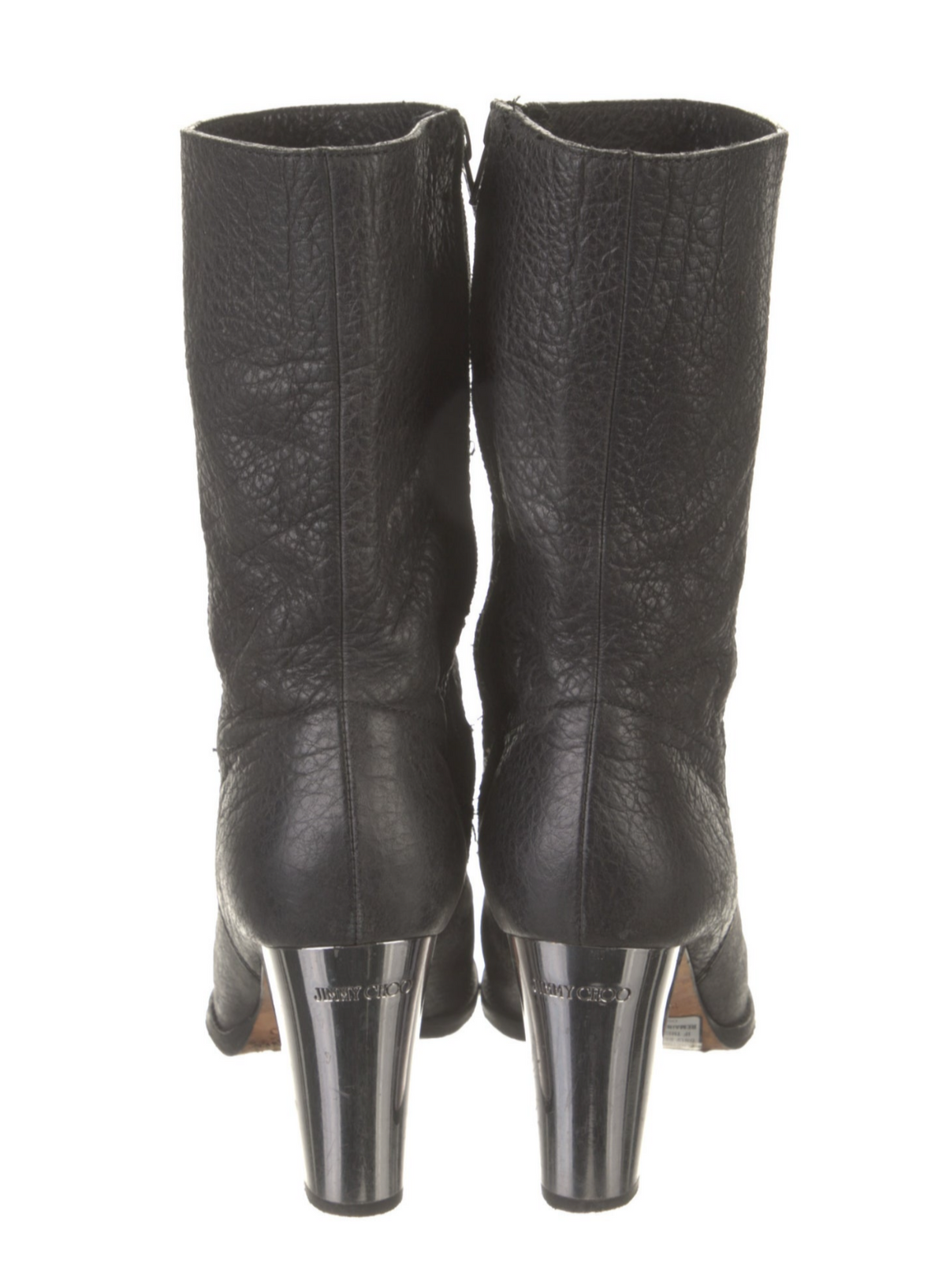 Resale Deals Black Jimmy Choo Music Silver-Heel Mid-Calf Boot Boots 7/7.5