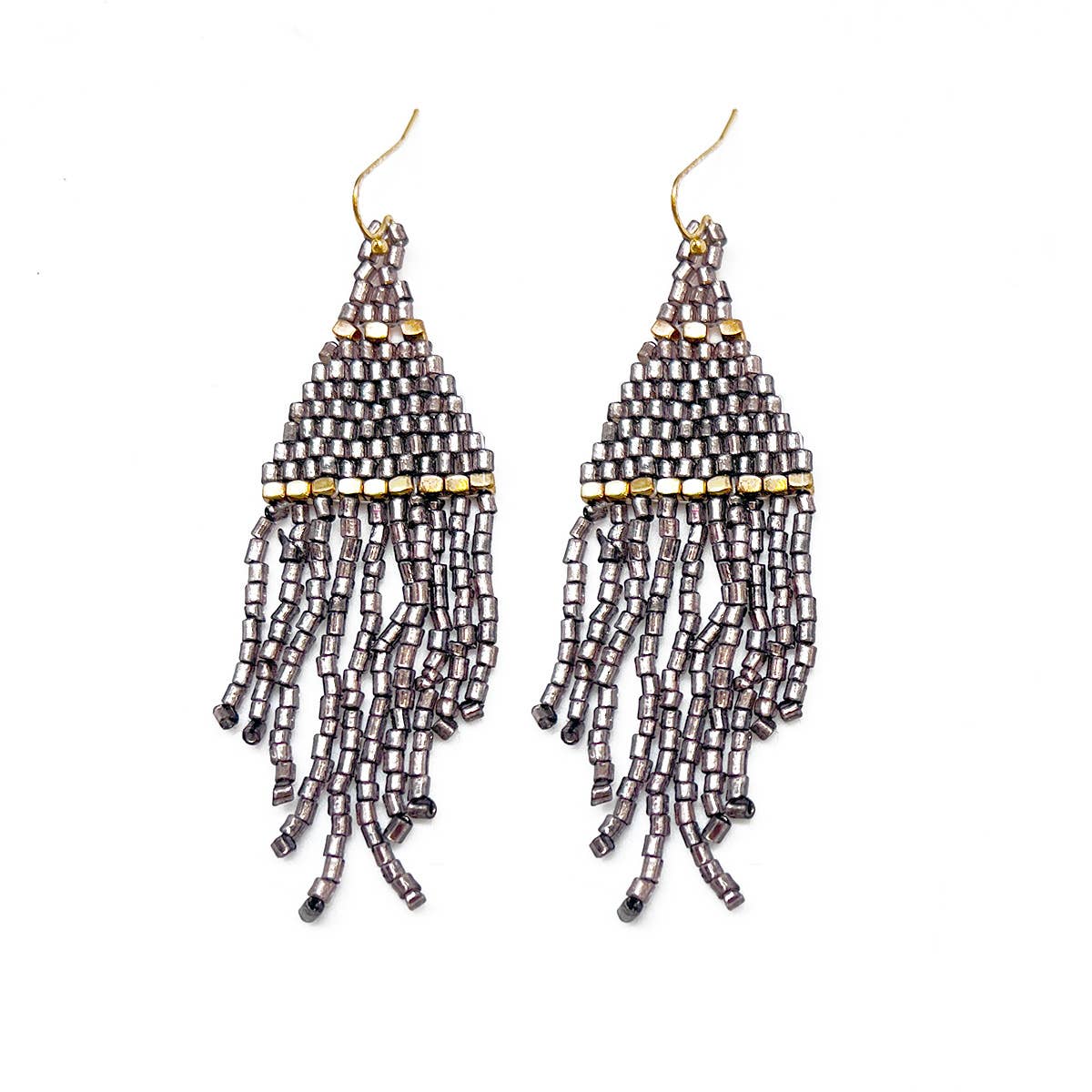 Seedbead Tapered Fringe Earrings - Shimmering Gold