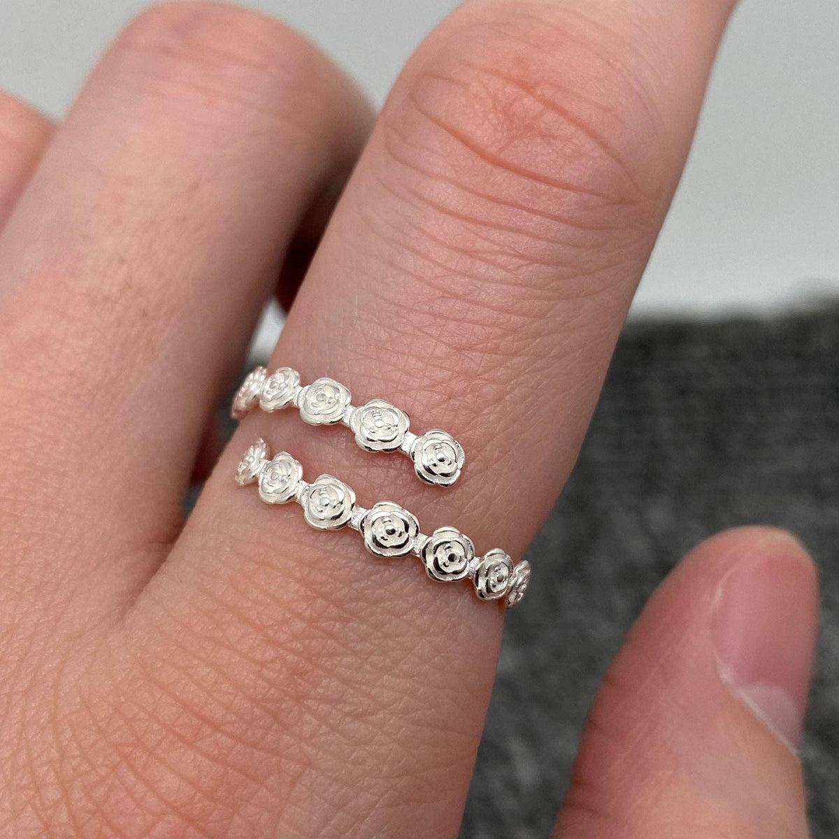 S925 Sterling Silver Rose Adjustable Ring