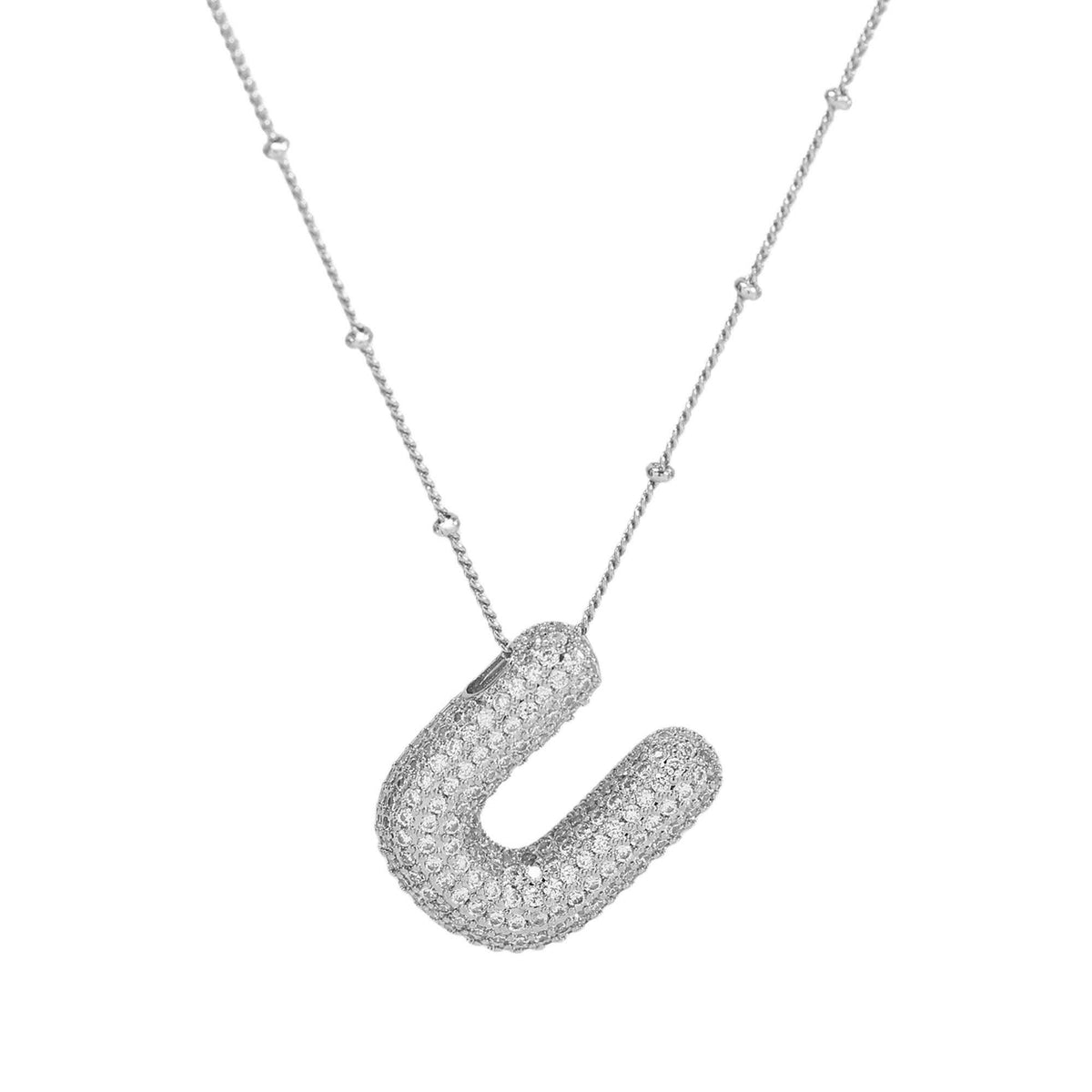 Initial CZ Balloon Bubble Sterling Silver Necklace: L