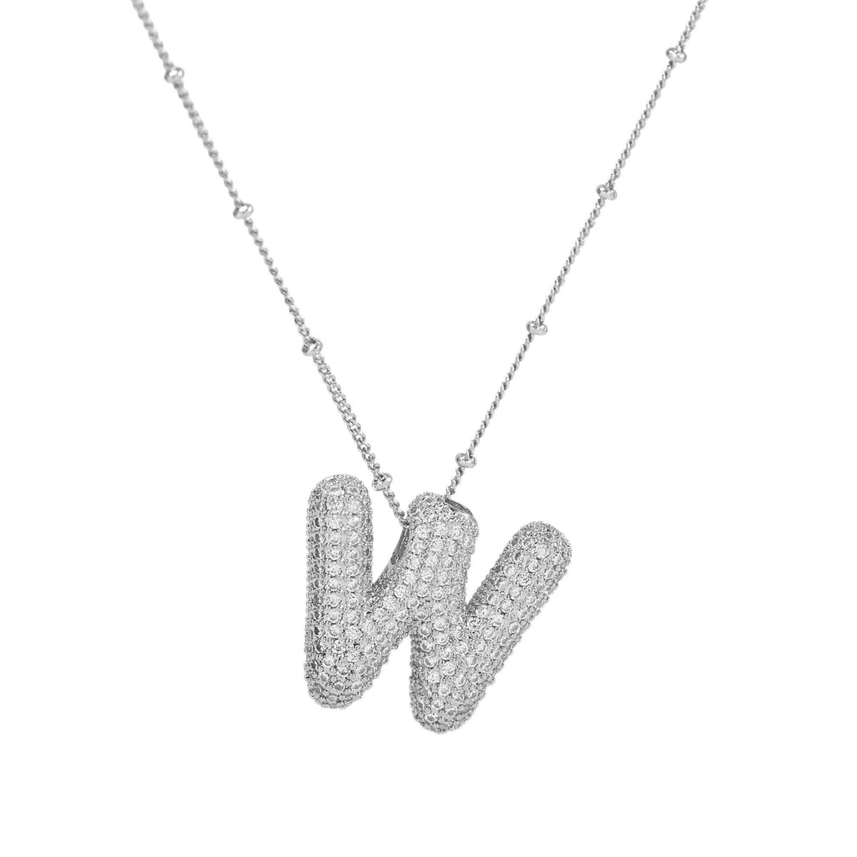 Initial CZ Balloon Bubble Sterling Silver Necklace: L