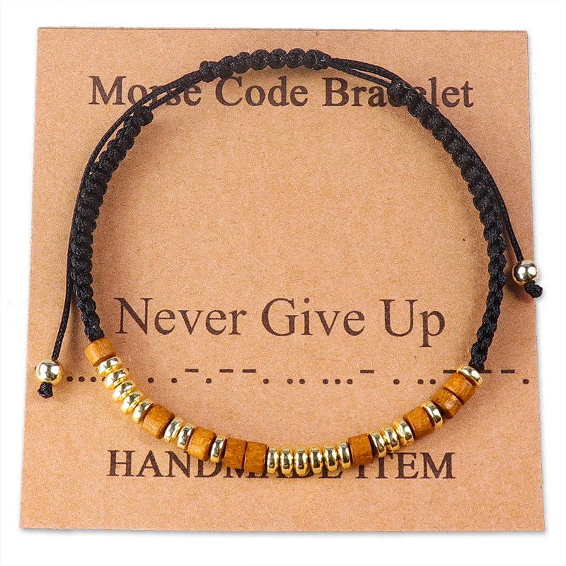 Handmade Wooden Beaded Morse Code Bracelets: Never Give Up