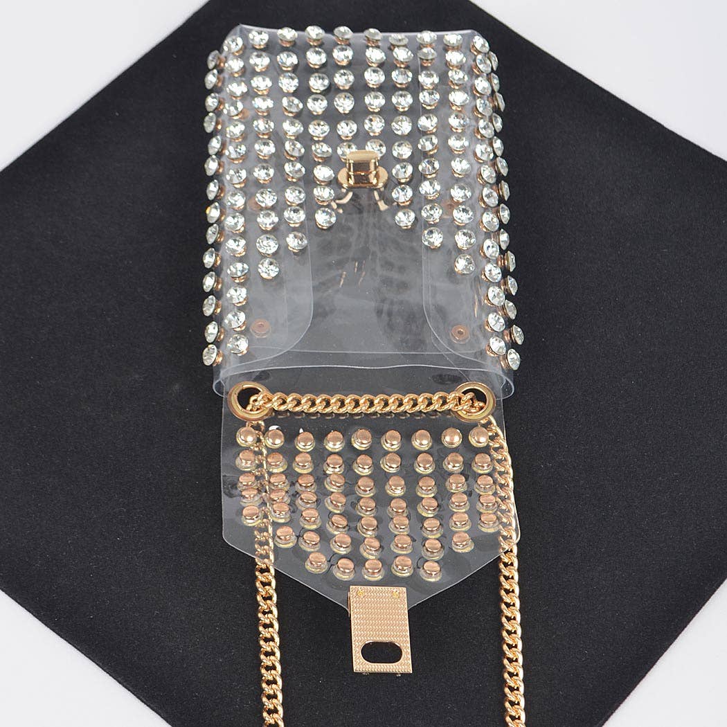 Rhinestone Clear Belt Bag W/Chain