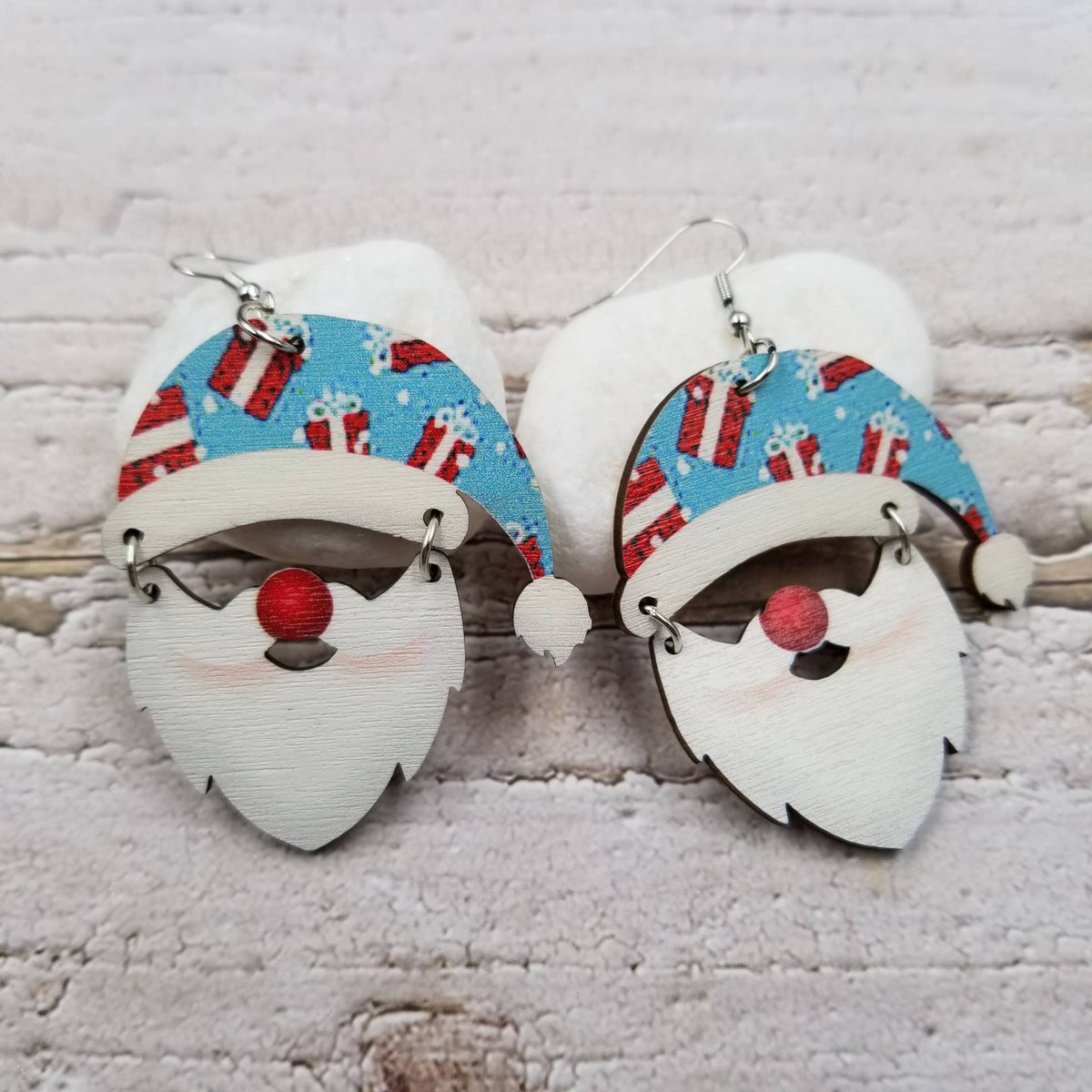 Santa Christmas Wood Earrings | Choose Colors: Red
