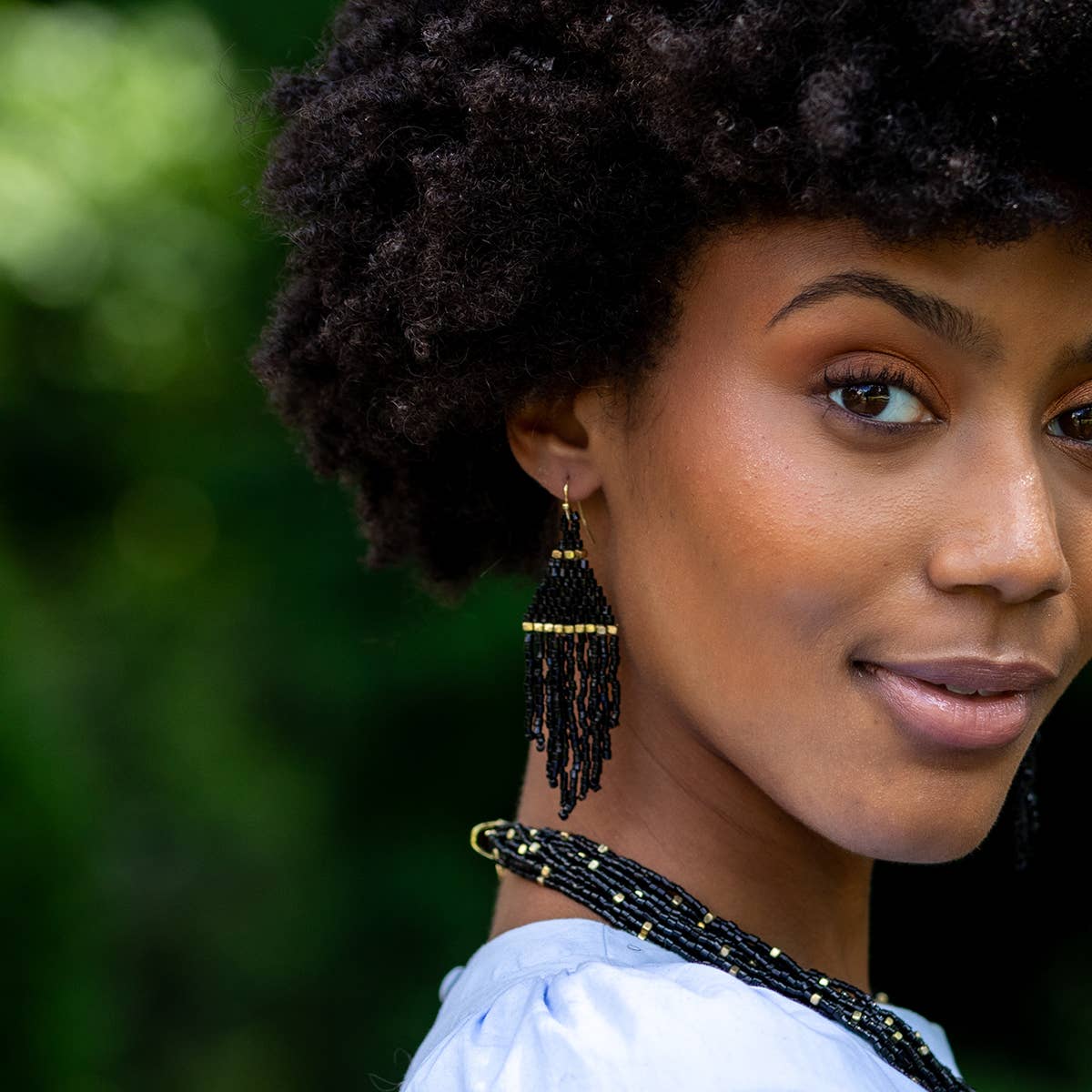 Seedbead Tapered Fringe Earrings - Shimmering Gold