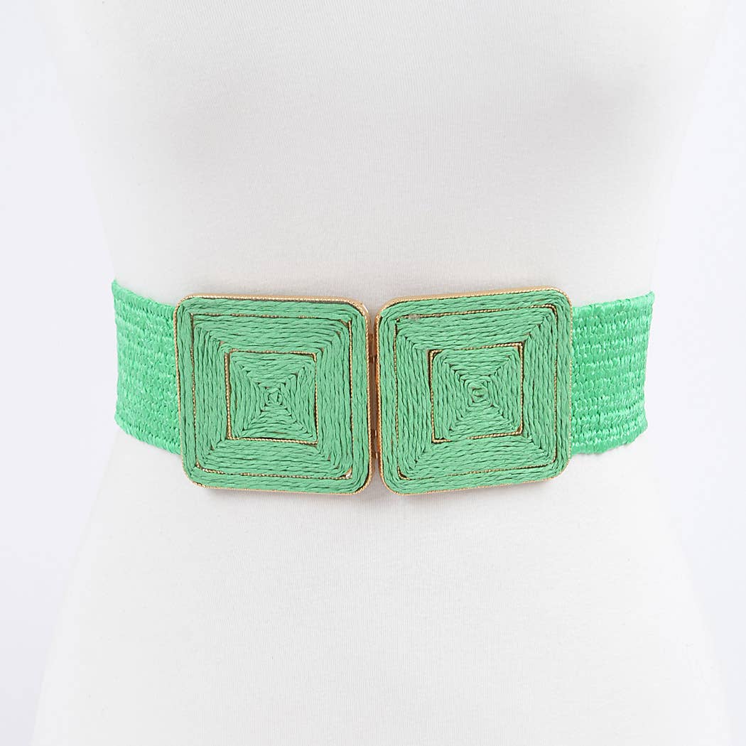 Faux Straw Two Buckle Elastic Belt