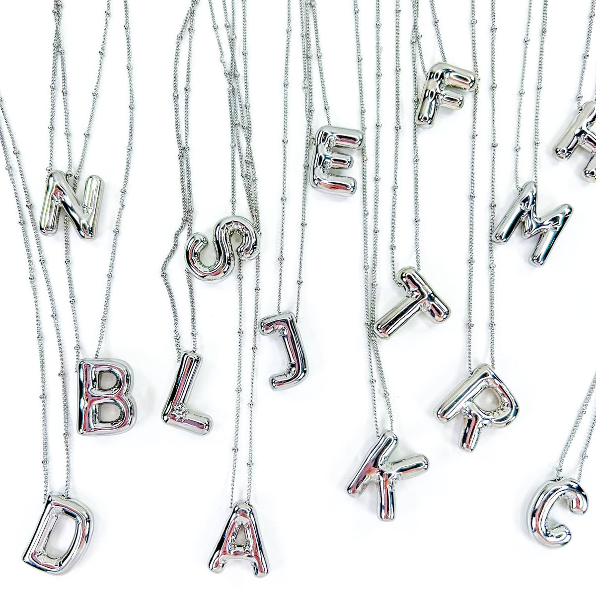 Initial Balloon Bubble Silver Necklace: A