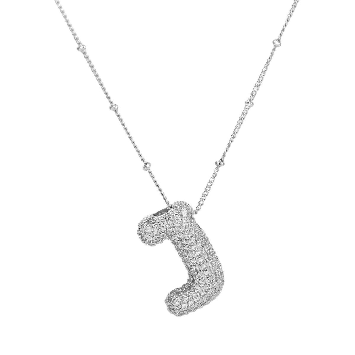 Initial CZ Balloon Bubble Sterling Silver Necklace: I