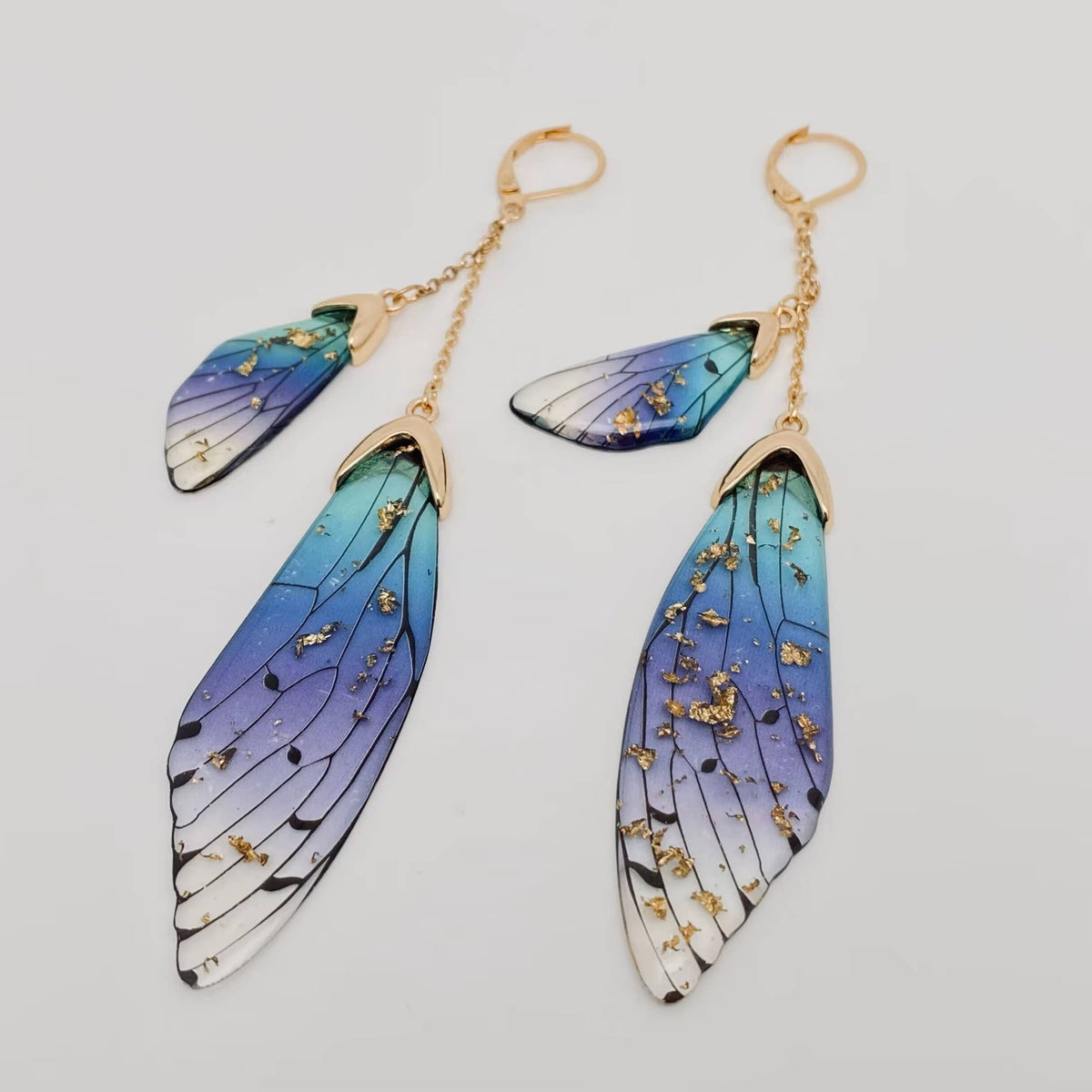 Butterfly Wings Ear Clip Gradient Color Cicada Wing Earrings: Grey-Gold Foil