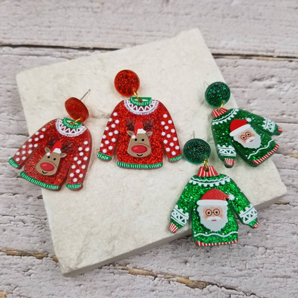 Confetti Sweater Christmas Earrings: Green
