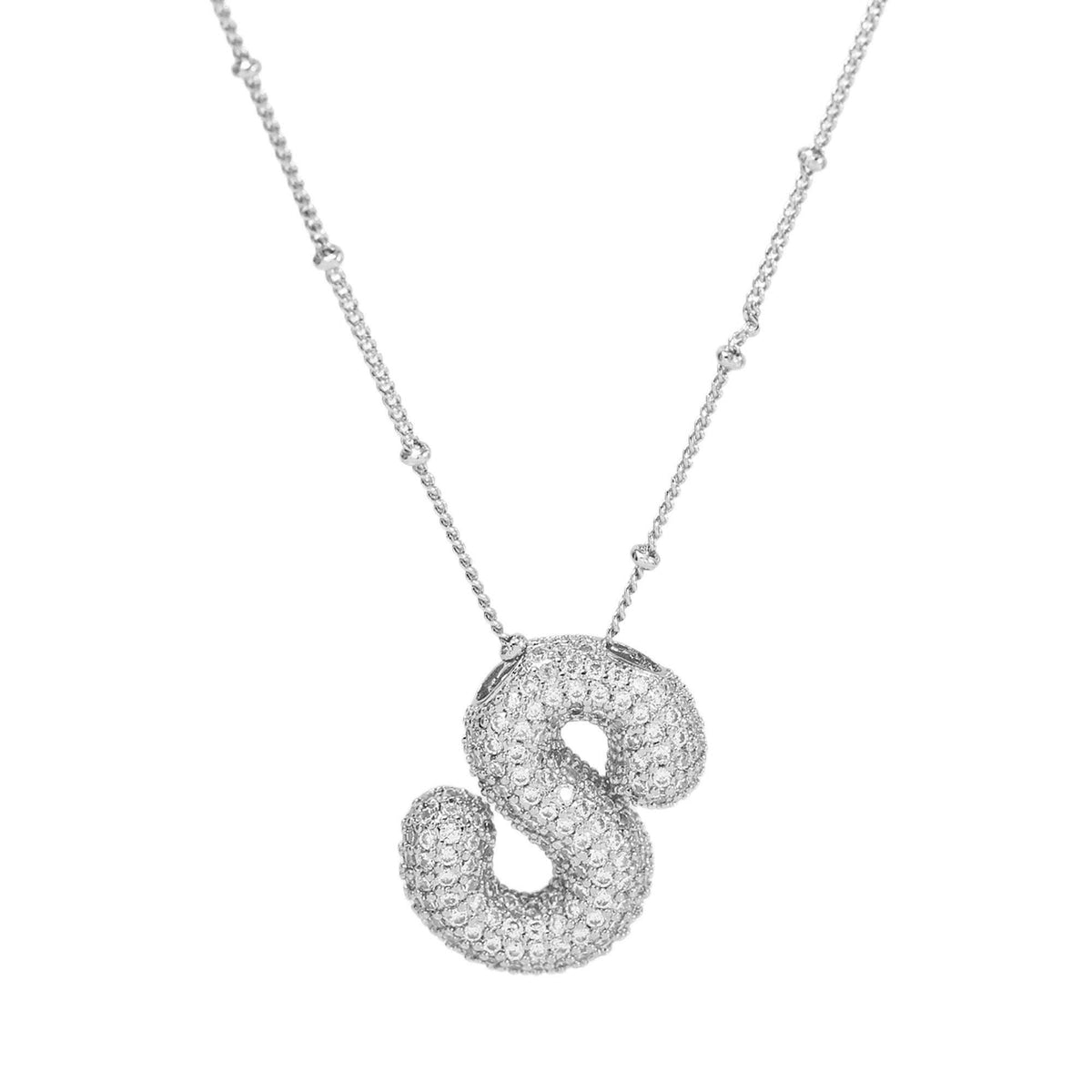 Initial CZ Balloon Bubble Sterling Silver Necklace: L
