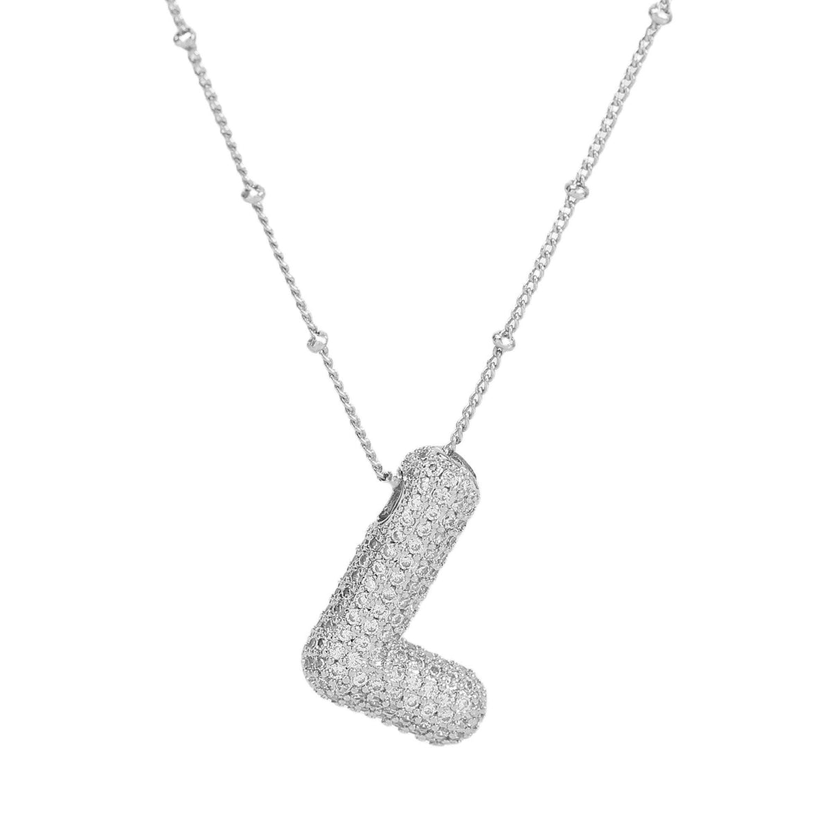 Initial CZ Balloon Bubble Sterling Silver Necklace: P