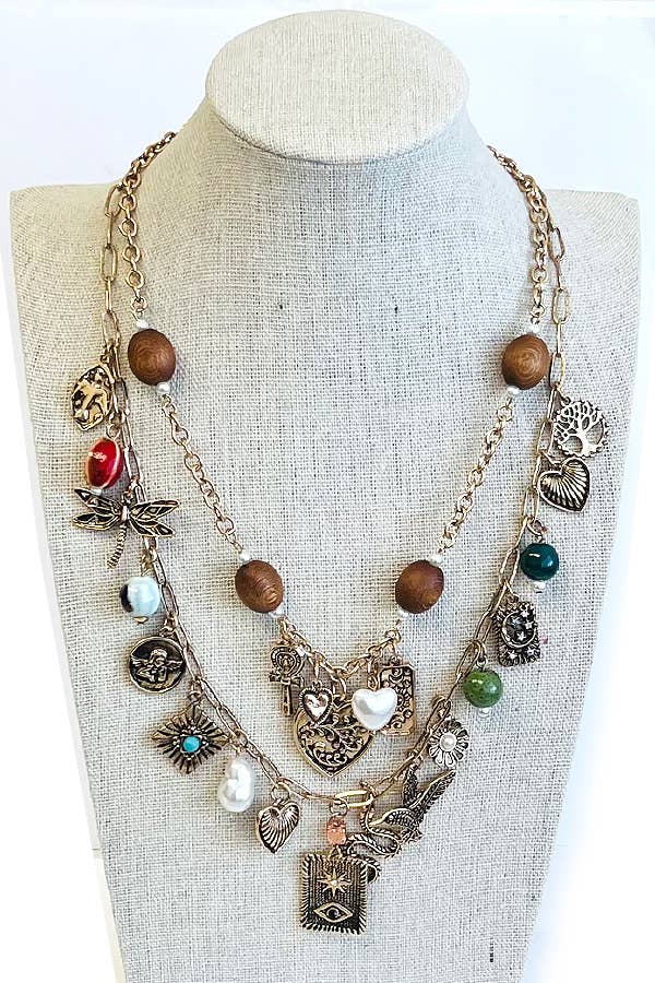 ( U786 )  VINTAGE ART DOUBLE LAYER NECKLACE
