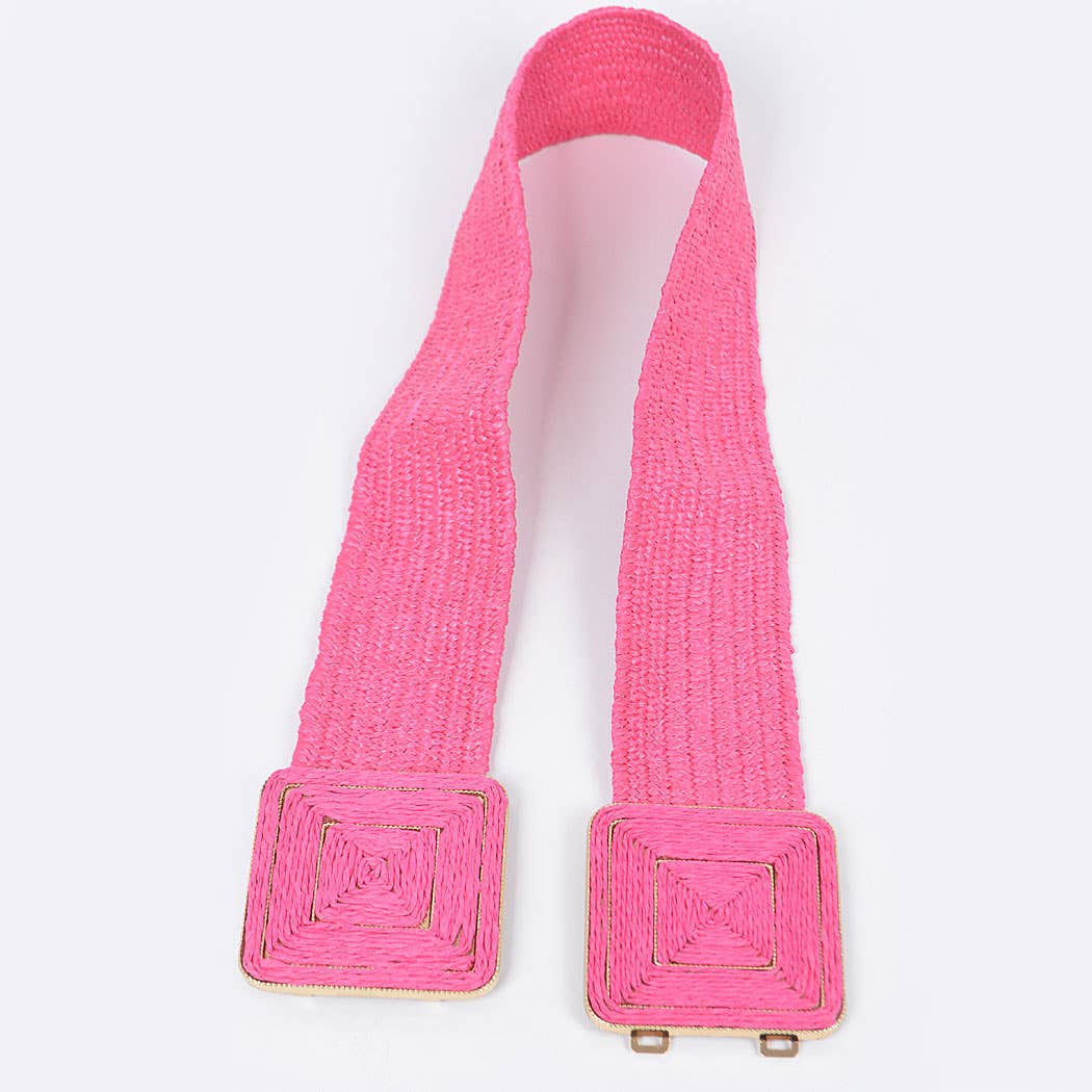 Faux Straw Two Buckle Elastic Belt