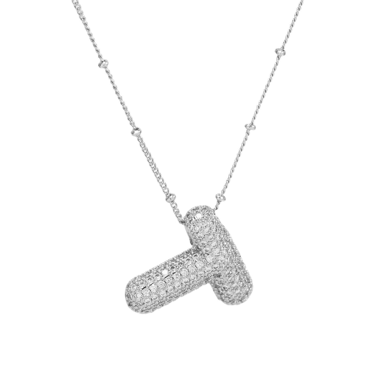 Initial CZ Balloon Bubble Sterling Silver Necklace: L