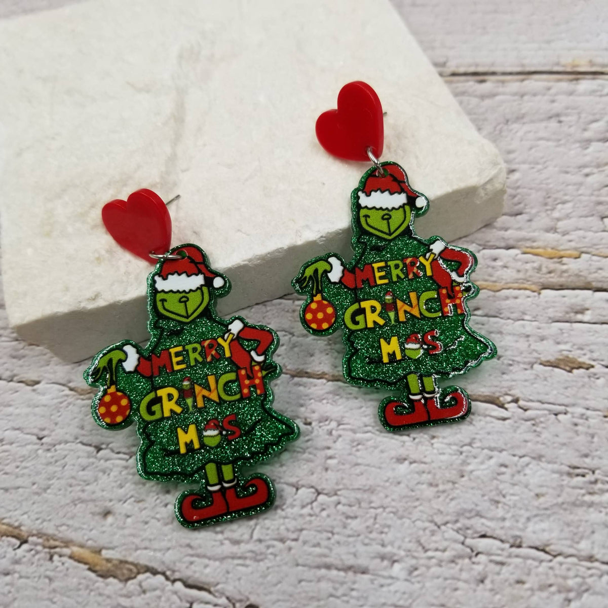 Grinch Christmas Earrings: B