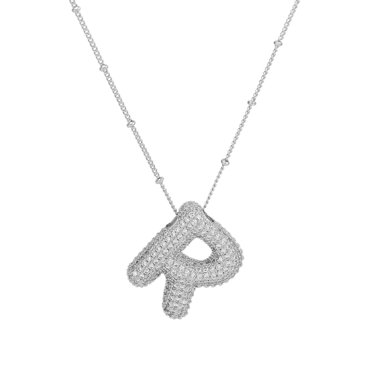 Initial CZ Balloon Bubble Sterling Silver Necklace: L
