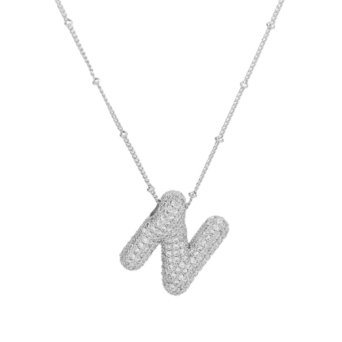 Initial CZ Balloon Bubble Sterling Silver Necklace: L