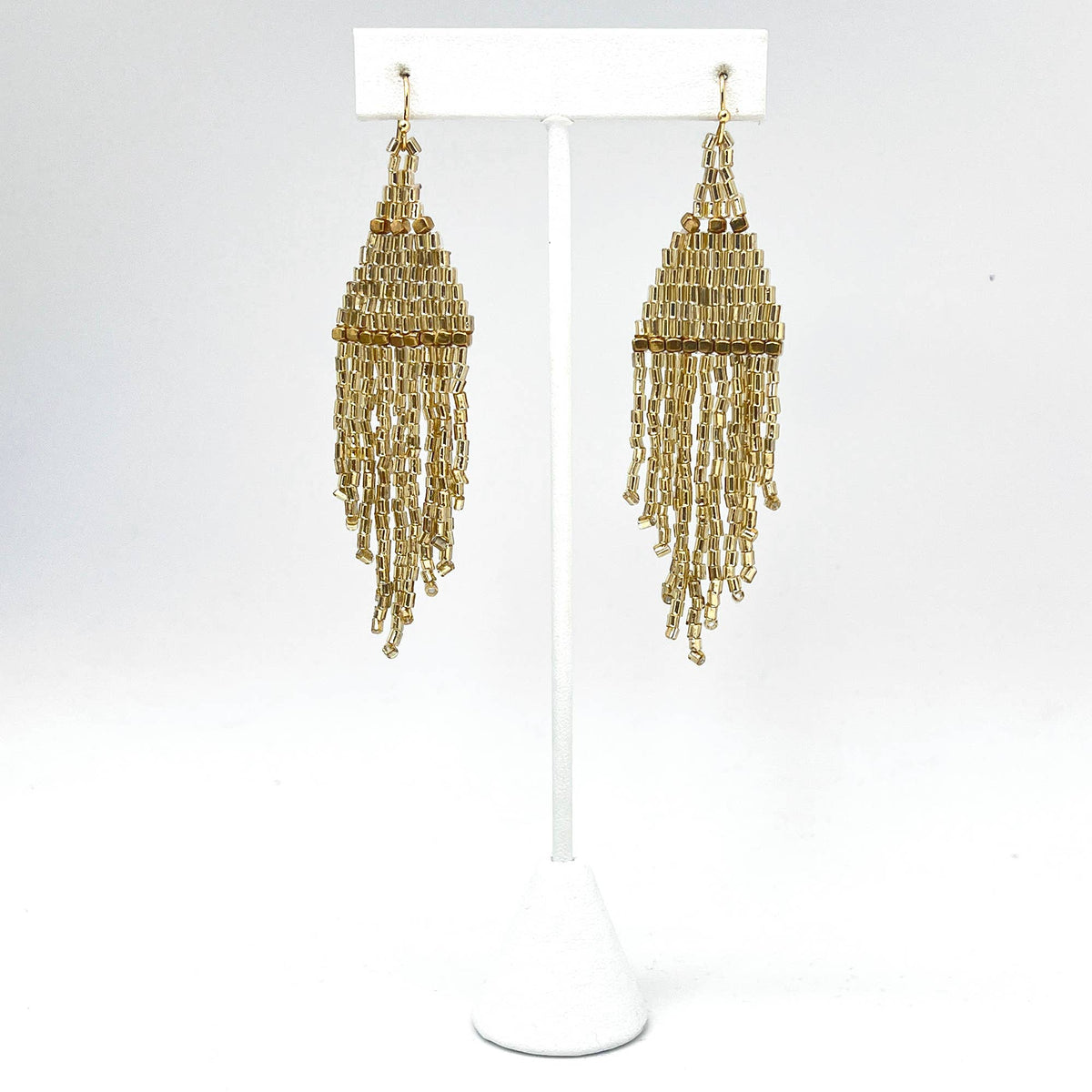 Seedbead Tapered Fringe Earrings - Shimmering Gold