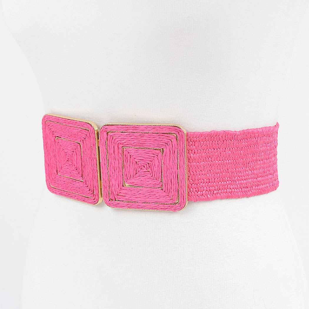 Faux Straw Two Buckle Elastic Belt