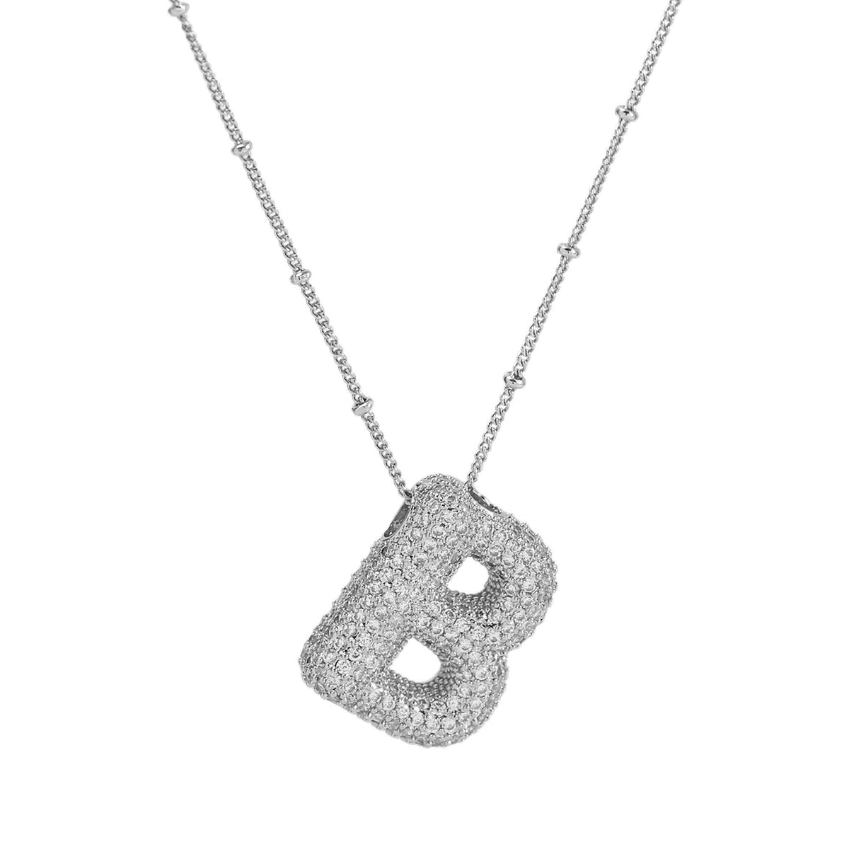 Initial CZ Balloon Bubble Sterling Silver Necklace: L