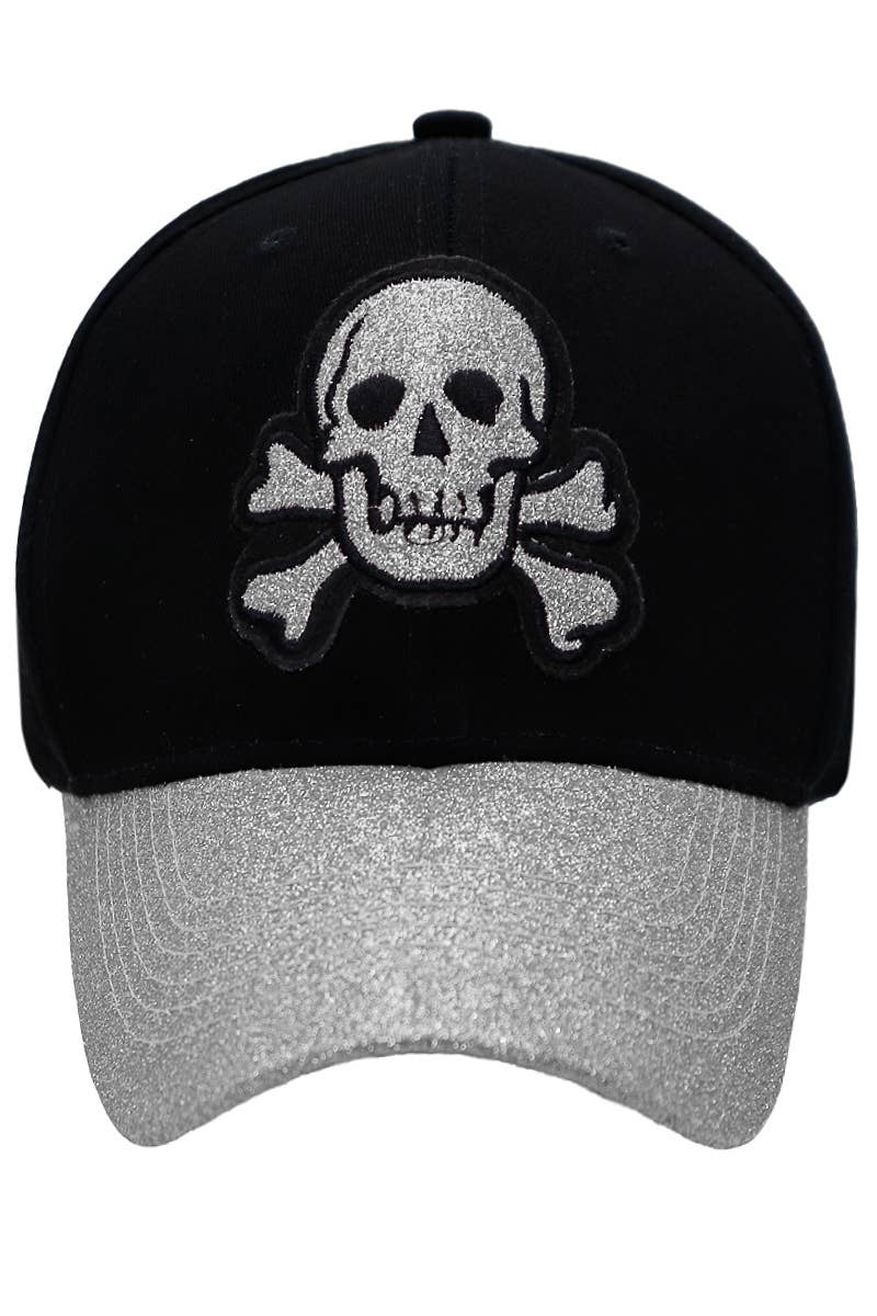 Glitter Shimmer Skull Curved Bill Baseball Cap