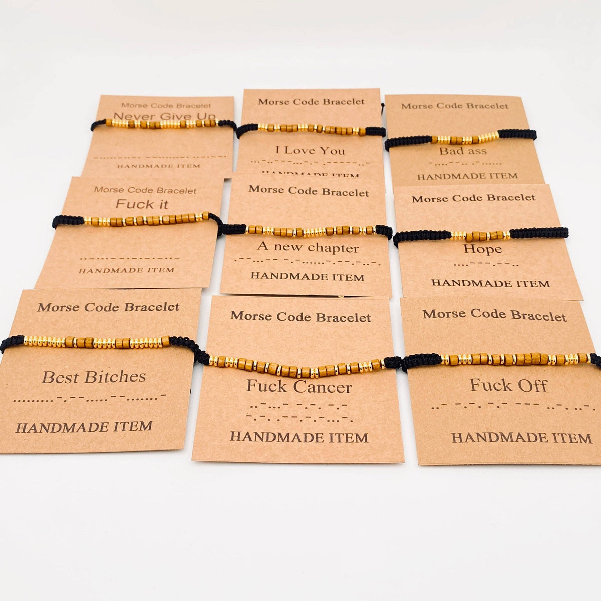 Handmade Wooden Beaded Morse Code Bracelets: Fuck Cancer