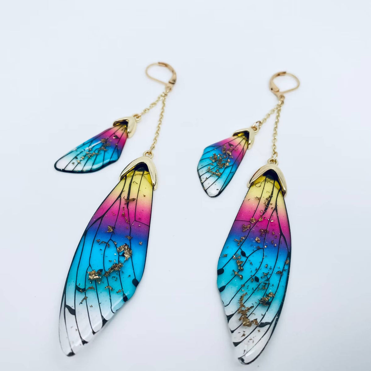 Butterfly Wings Ear Clip Gradient Color Cicada Wing Earrings: Grey-Gold Foil