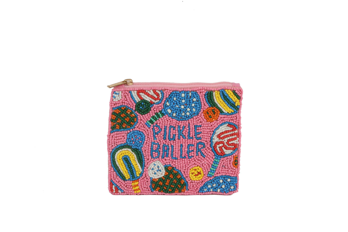 Ladies Fully Beaded PICKLE BALLER Theme Coin Purse