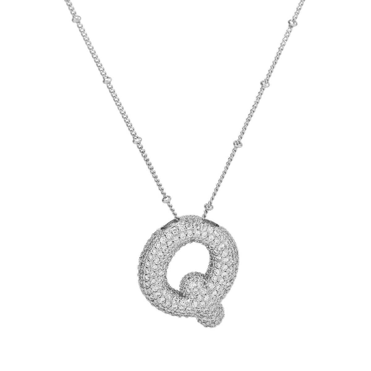 Initial CZ Balloon Bubble Sterling Silver Necklace: L