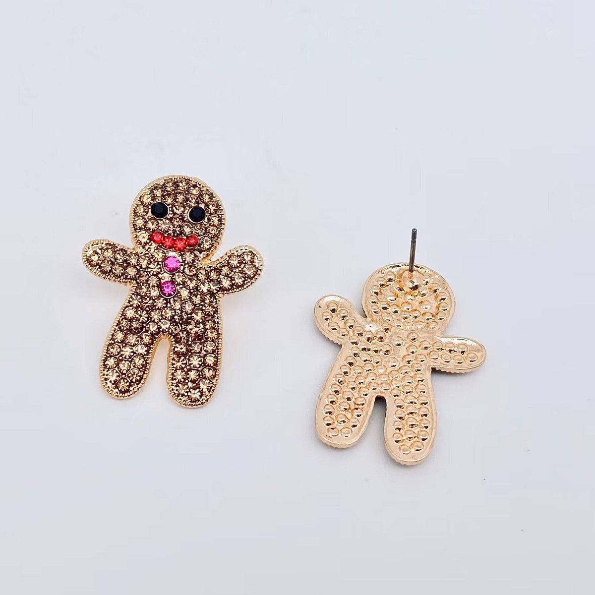 Christmas Rhinestone Gingerbread Man Post Earrings