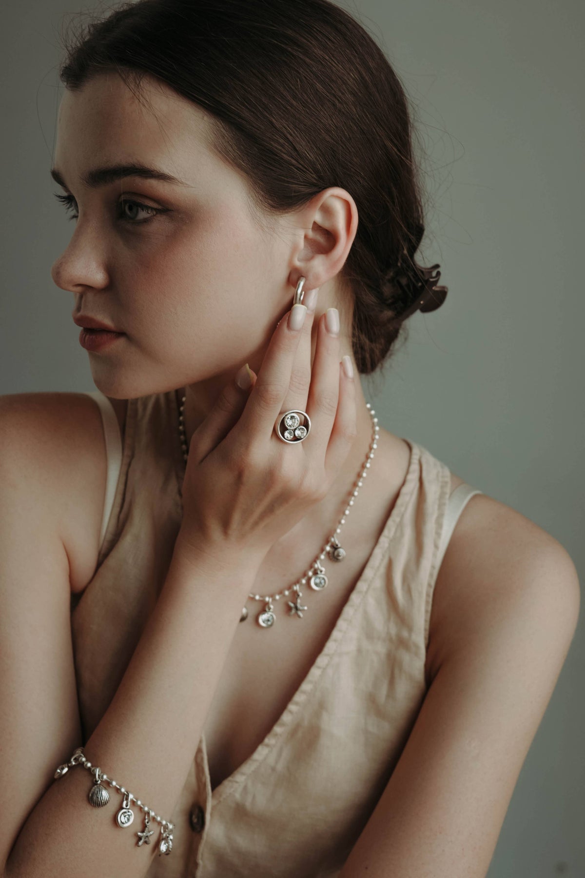 Handmade Crystal Brass Ring - 6827