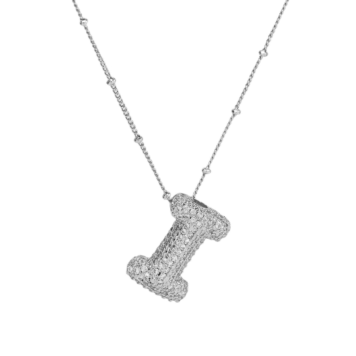 Initial CZ Balloon Bubble Sterling Silver Necklace: L