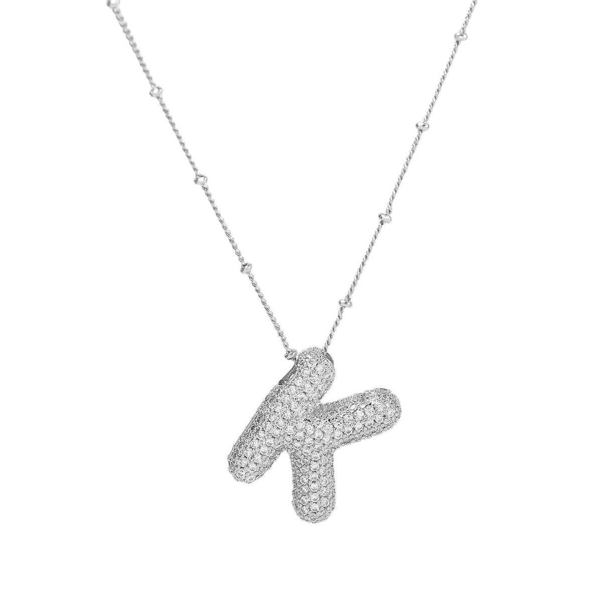 Initial CZ Balloon Bubble Sterling Silver Necklace: L