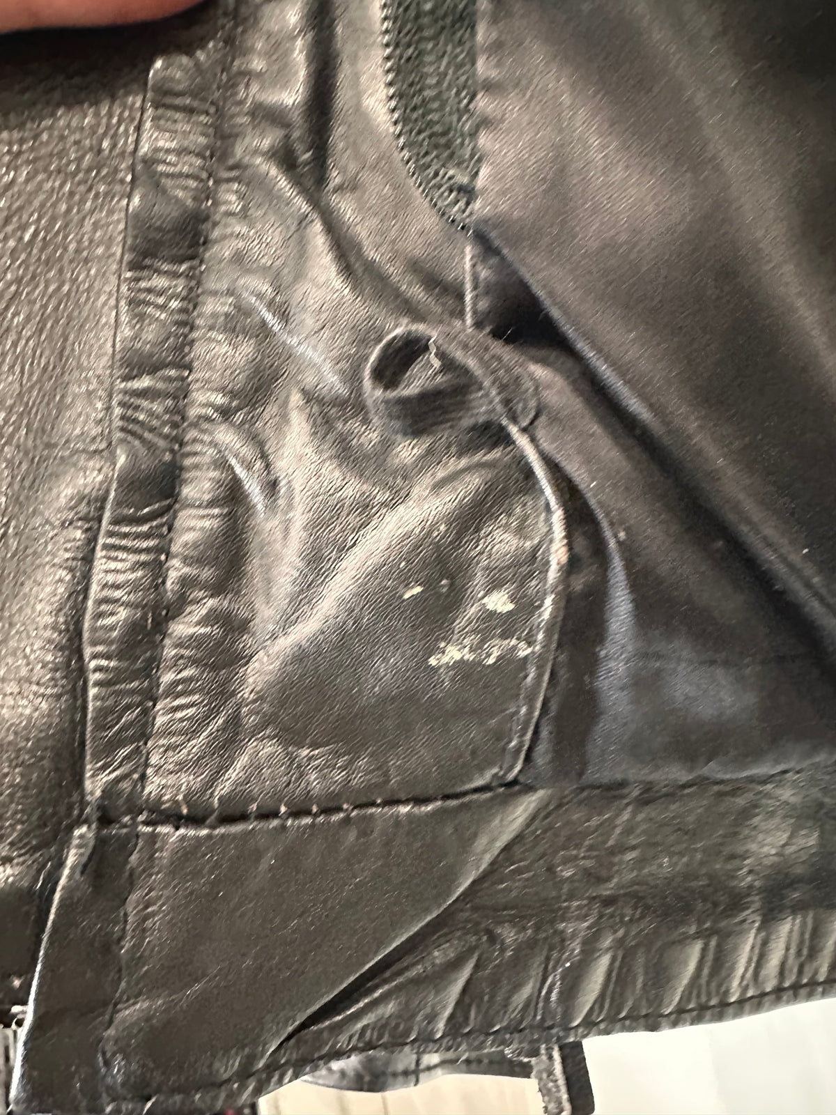 Black  Leather Motorcycle Jacket Rose Cut Tassel Small