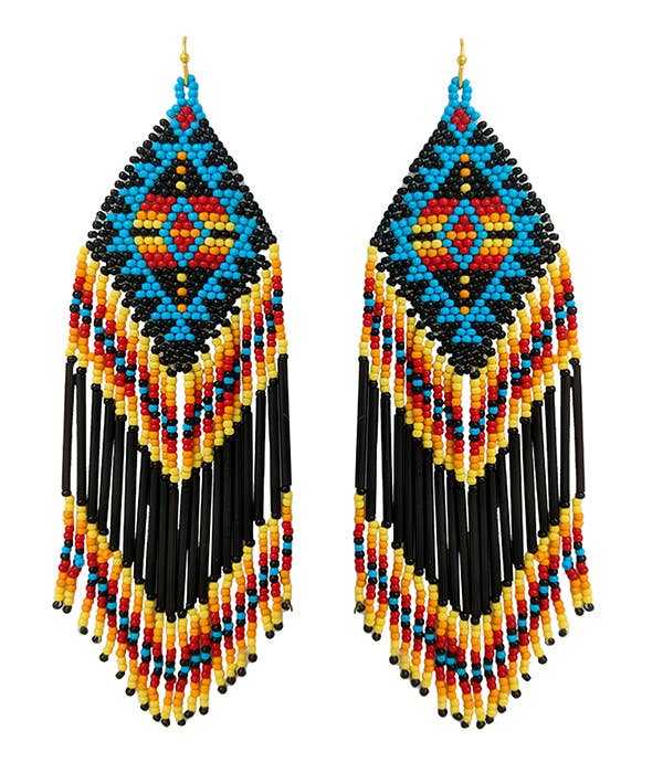 ( HX1072 )  HANDMADE SEEDBEAD TASSEL AZTEC EARRING