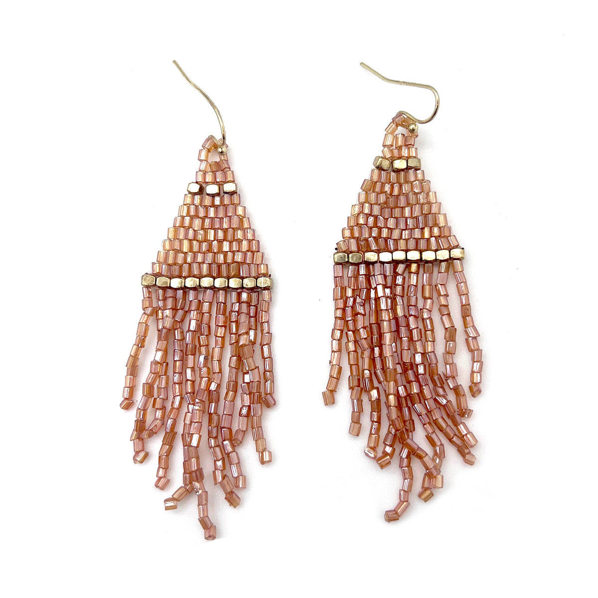 Seedbead Tapered Fringe Earrings - Shimmering Gold