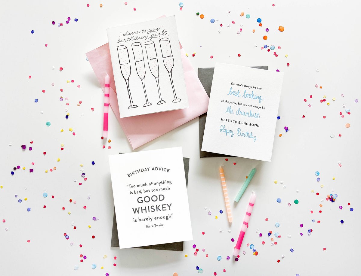 Cheers Birthday Girl - Letterpress Birthday Greeting Card