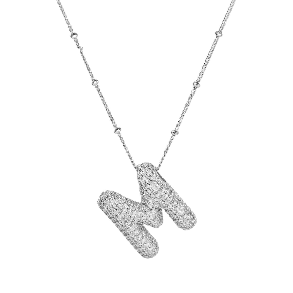 Initial CZ Balloon Bubble Sterling Silver Necklace: L